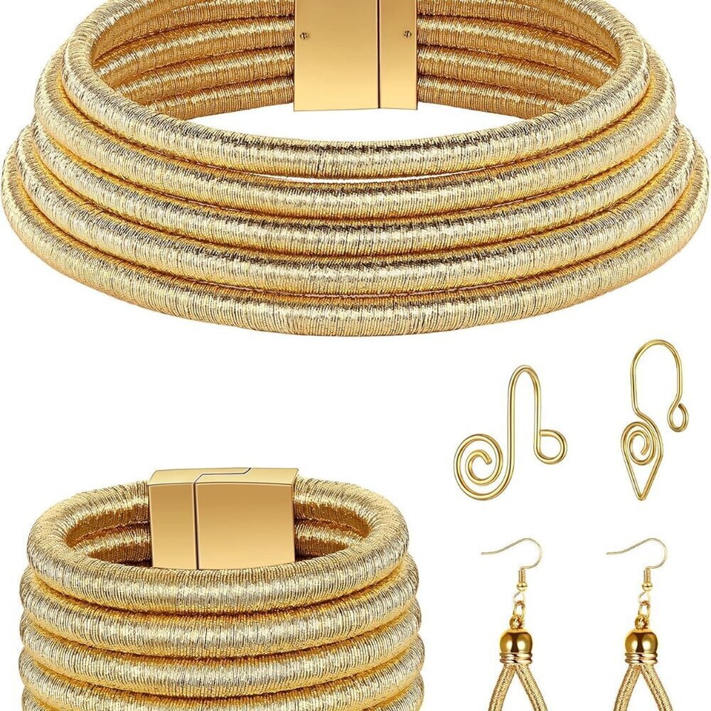 African Jewelry Set for Women Necklace Earrings Bracelet Nose Rings Costume